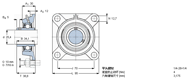SKF FY1. TF шарикоподшипники квадратные фланцевые блоки с 4 отверстиями